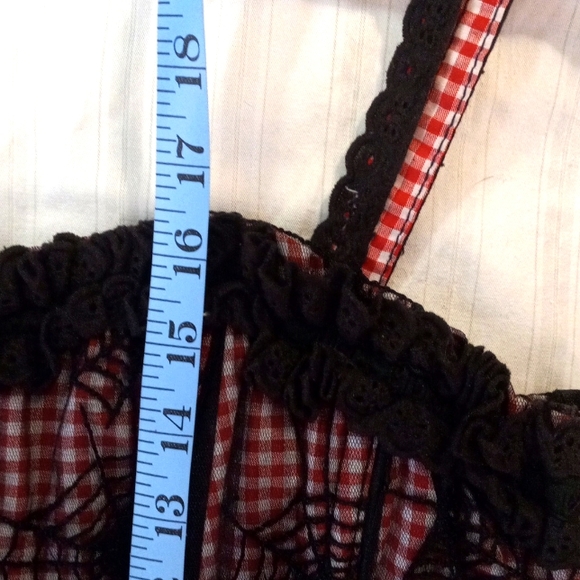 TRIPP NYC CORSET , BLACK SPIDER WEB LACE OVER GINGHAM L / XL - Picture 6 of 9